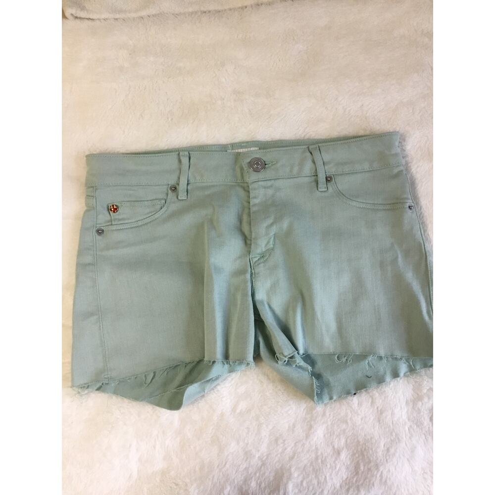 Hudson Wild Green Denim Amber Fray Hem Shorts - Picture 1 of 13